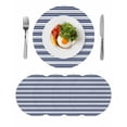 thumbnail image 1 of Navy Blue Striped Round 13 Inch Placemats Set of 4, Farmhouse Striped Geometric Art HeatResistant Non Slip Place Mats for Dining Table, Wipeable Braided Kitchen Table Mats for Housewarming, 1 of 9