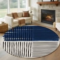 thumbnail image 1 of Navy Blue Striped Round Area Rug 5Ft Washable Circle Rugs for Living Room Bedroom, Farmhouse Stripes Modern Abstract Art Non-Slip Carpet Floor Mats Indoor Outdoor Carpet Runner Aesthetic Home Decor, 1 of 8