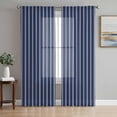 thumbnail image 1 of Navy Blue Striped Semi Sheer Window Curtains 72 Inches Long, Navy Blue White Farmhouse Stripes Rod Pocket Voile Chiffon Curtain Light Filtering Drapes for Living Room, Kitchen, 52"x72", 2 Panels, 1 of 9