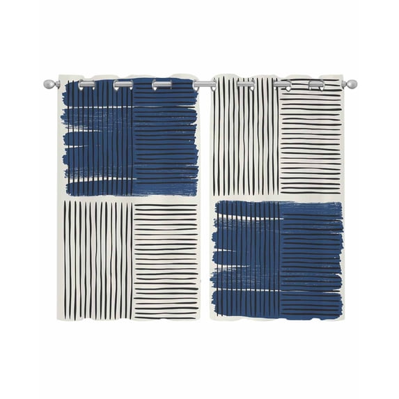 Navy Blue Striped Sheer Curtains 45 Inch Length 2 Panels Set for Living Room/Bedroom, Farmhouse Stripes Modern Abstract Art Kitchen Curtains Grommet Semi-Sheer Curtains Window Treatments 42"x45"x2