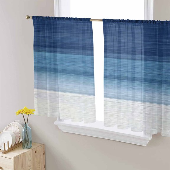 Navy Blue Striped Sheer Curtains 54 Inches Length 2 Panels Set, Window Sheer Curtains for Living Room/Bedroom, Modern Abstract Art Farmhouse Stripe Light Filtering Rod Pocket Curtain 52'' x 54'' x 2