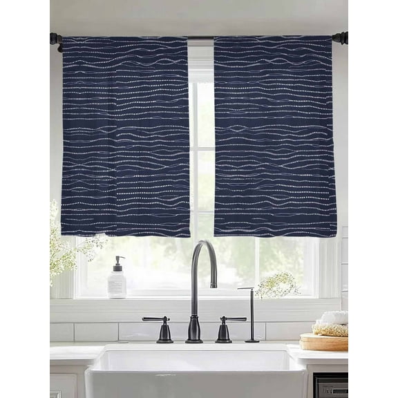 Navy Blue Striped Sheer Curtains for Living Room Bedroom Modern Moire Farmhouse Stripe Sheer Curtains 54 Inch Long 2 Panels Set Light Filtering Curtain Window Treatments Drapes for Dining Room