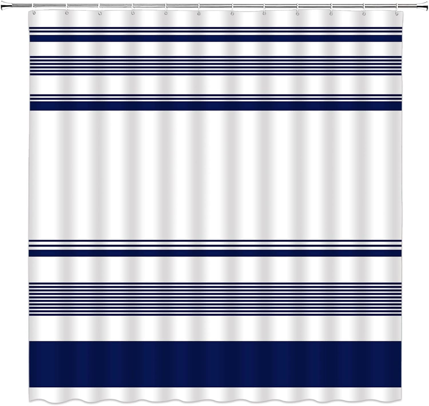 Navy Blue Striped Shower Curtain Blue and White Modern Farmhouse Boho Home Fabric Bathroom Decor Set with Hooks 72"W x 72"L (Pack of 1)