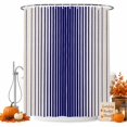 thumbnail image 1 of Navy Blue Striped Shower Curtain Set - Small 36" x 72" Washable Bathtub Curtain with 12 Hooks, Farmhouse Beige Stripes Vintage Rustic Waterproof Fabric Stall Shower Curtains for Bathroom Décor, 1 of 7