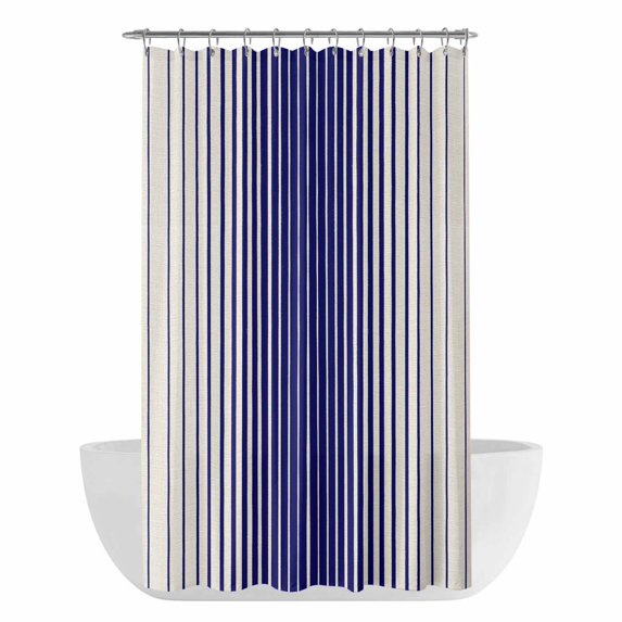 Navy Blue Striped Shower Curtain - Water Repellent Fabric Shower Curtains Washable, Farmhouse Beige Stripes Vintage Rustic Decorative Polyester Cloth Bathroom Curtains Modern Bath Decor 36"x72"
