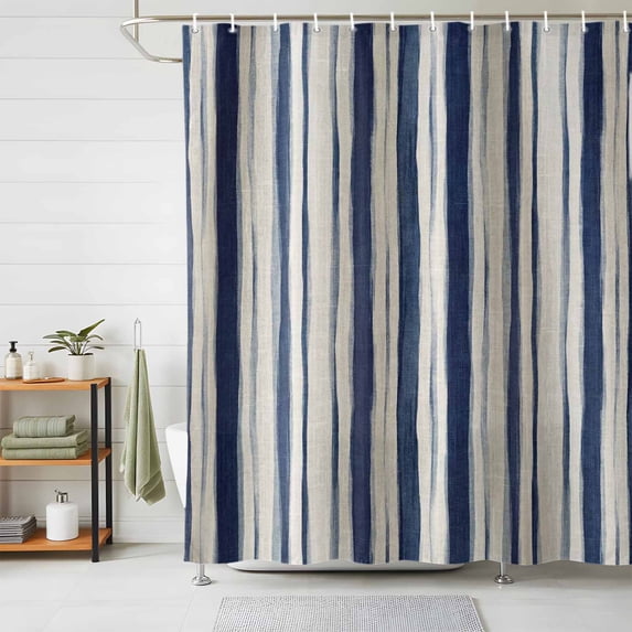 Navy Blue Striped Shower Curtains for Bathroom, Modern Vintage Stripes Farmhouse Waterproof Fabric Shower Curtain, Decorative Bathroom Curtain for Bathtub, 36"x72", No Hooks Included