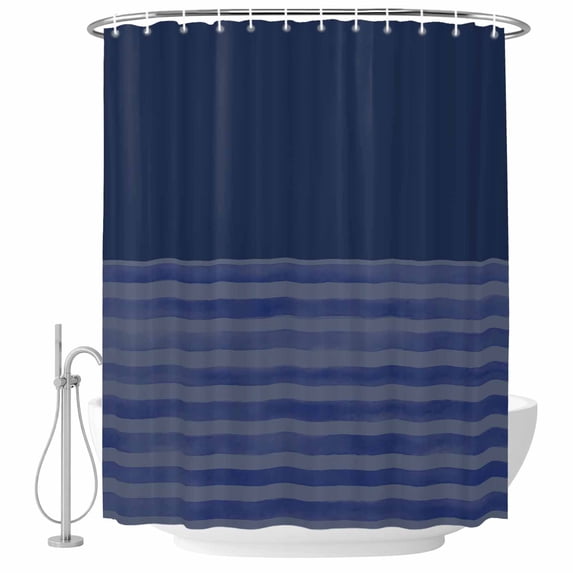Navy Blue Striped Shower Curtains for Bathroom, Waterproof Fabric Bath Curtains Decor, Bath Tub Curtain Vintage Stripes Ombre Decorative Shower Curtain Sets with 12 Hooks, 72x72 Inch