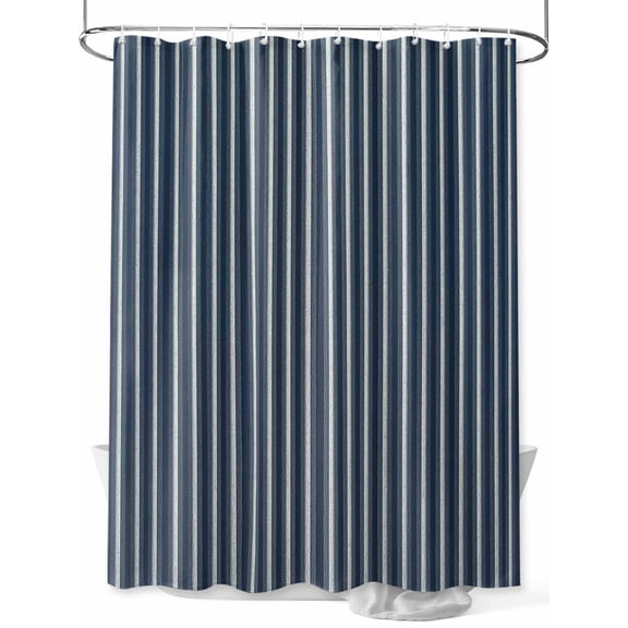 Navy Blue Striped Small Stall Shower Curtain, Waterproof Shower Curtains for Bathroom, Modern Abstract Art Aesthetics Washable Fabric Cloth Bath Curtain for Bathtub Decoration with Hooks 36x72 Inches