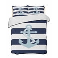 thumbnail image 1 of Navy Blue Striped Summer Quilt Set Twin Size, Soft Microfiber Quilted Bedding Set with 2 Pillow Shams, Blue Anchor Nautical Farmhouse Lightweight All Season Bedspread Coverlet for Bedroom 68"x86", 1 of 6