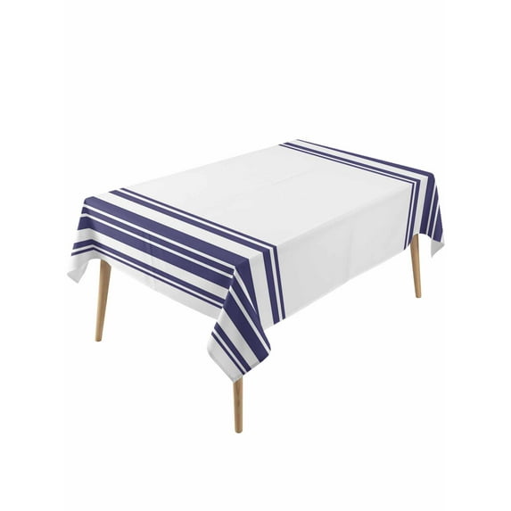 Navy Blue Striped Table Cloth, Modern White Striped Abstract Art Aesthetics Waterproof Tablecloth for Rectangle Tables, Washable Fabric Table Cover for Restaurant Kitchen Dining Tables 60"x120"