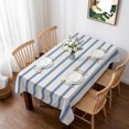 thumbnail image 1 of Navy Blue Striped Table Cloth Waterproof Tablecloths, Rustic Blue Stripe Modern Art Beige Tablecloth Dining Table Cover for Kitchen Party Tabletop Outdoor, Rectangle Tablecloth 52x70 Inch, 1 of 9