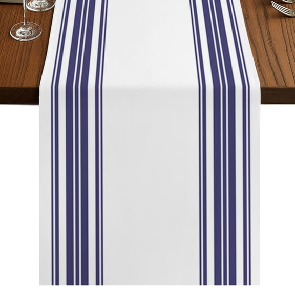 Navy Blue Striped Table Runner 36 Inches Long for Dining Tables, Modern White Striped Abstract Art Aesthetics Cotton Linen Table Runner Coffee Tablerunners Dresser for Kitchen Party Holiday 13"x36"