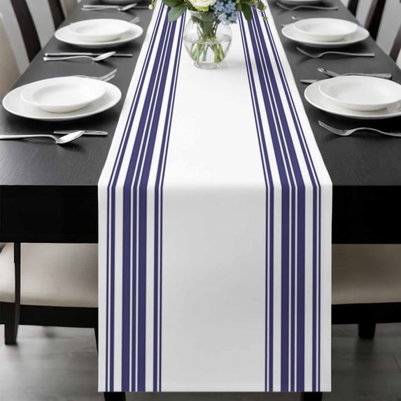 Navy Blue Striped Table Runner 48 Inches Long, Modern White Striped Abstract Art Aesthetics Kitchen Coffee Dining Table Decoration for Home Party Birthday Wedding Home Decor 13x48 Inches