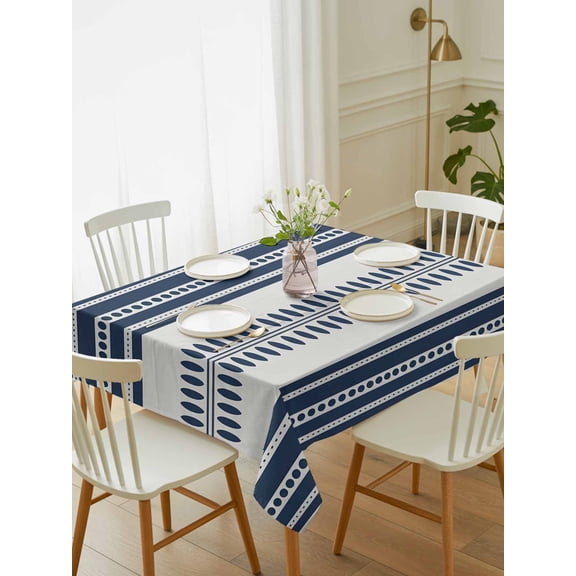 Navy Blue Striped Tablecloth Rectangle Table Cloth 60x102 ,Waterproof Outdoor Table Cloth Covers Decorative Table Protector ,Farmhouse Geometric Stripe Washable Table Cover for Kitchen Dinning Party