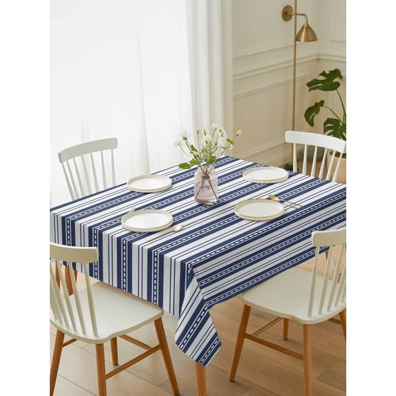 Navy Blue Striped Tablecloth Rectangle Table Cloth 60x102, Waterproof Tablecloth Outdoor Table Cloth, Farmhouse Striped Geometric Art Washable Table Cover for Kitchen Dinning Party