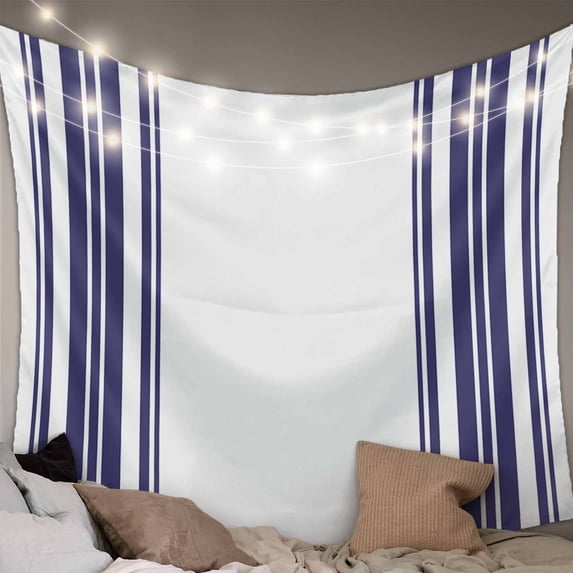 Navy Blue Striped Tapestry for Bedroom Wall Hanging Tapestry,Modern White Striped Abstract Art Aesthetics Ceiling Backdrop Tapestries Poster Blanket Wall Decor for Teens Room Living Room 55" x 73"