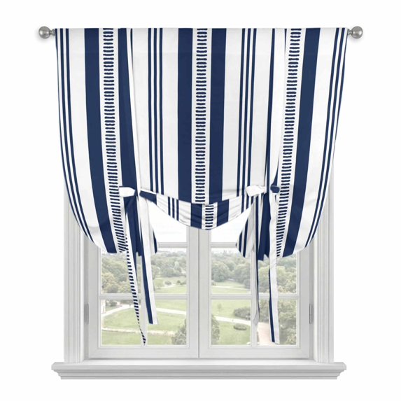 Navy Blue Striped Tie Up Curtains for Kitchen Windows,Adjustable Rod Pocket Valance 54 Inch Long, Modern Farmhouse Geometric Thine Stripes Window Treatment Balloon Roman Blind Shade, 42" x 54"
