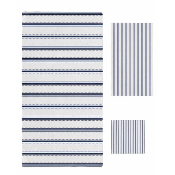 Navy Blue Striped Towel Set of 3, Soft Microfiber Bath Towels, Hand Towel, Washcloths, Navy Blue White Stripes Farmhouse Quick-Dry Absorbent Towels for Bathroom Kitchen Hotel Beach Gym Spa