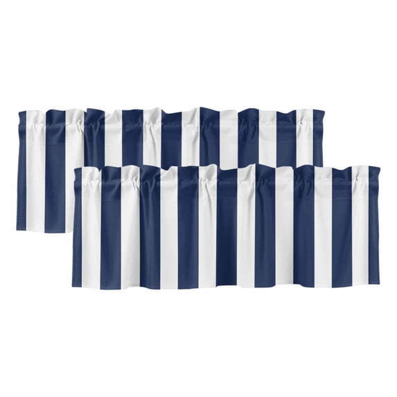 Navy Blue Striped Valances for Windows, Decorative Rod Pocket Window Valance Curtains, Modern Farmhouse Blue White Stripes Short Curtain Drapes for Kitchen/Living Room, 2 Panels, 42" W x 18" L