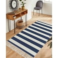 thumbnail image 1 of Navy Blue Striped Washable Area Rug 3'x5', Modern Farmhouse Blue White Stripes Woven Cotton Tassels Kitchen Rugs, Non Slip Indoor Door Mat Throw Carpet for Entryway Living Room Nursery Laundry Room, 1 of 9