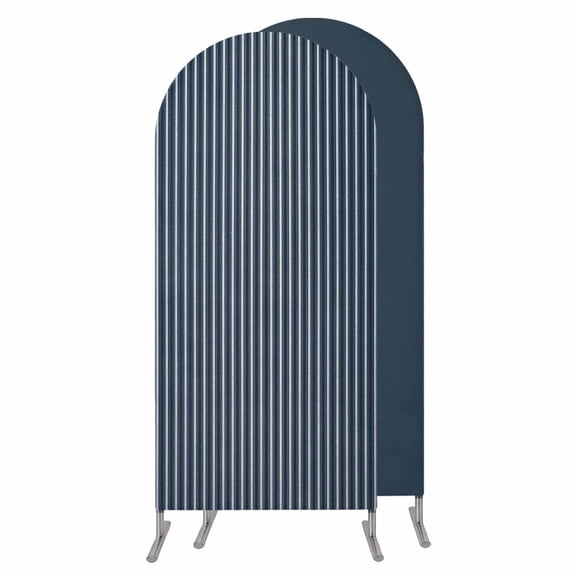Navy Blue Striped Wedding Arch Cover, Stretchy Spandex Arch Backdrop Stand Covers 6 FT, Modern Abstract Art Aesthetics Round Top Arched Backdrop Cover for Birthday Party Ceremony Baby Shower Event