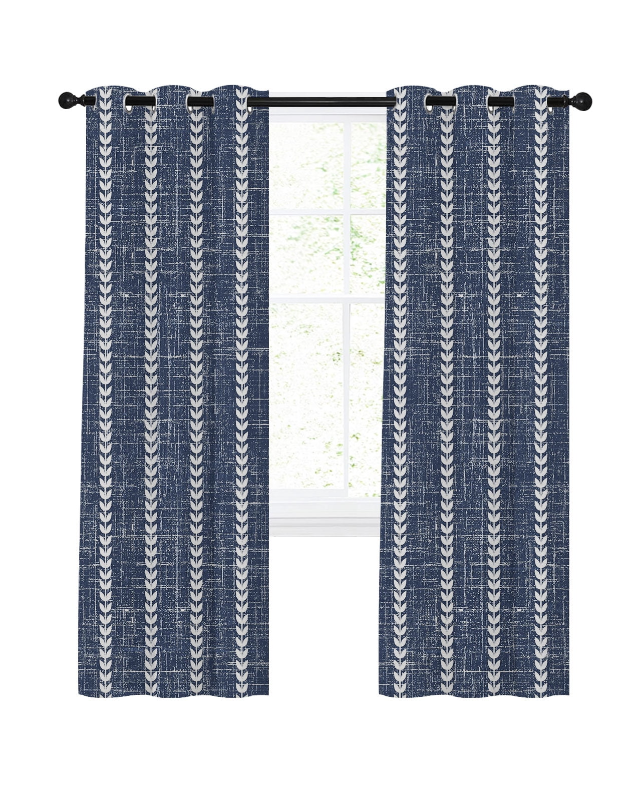 Navy Blue Stripes Blackout Curtains 39 Inches Length, Vintage Rustic ...
