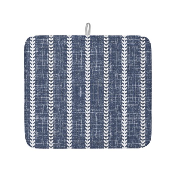 Navy Blue Stripes Dish Drying Mat for Kitchen Counter,Vintage Rustic Simple Lines Pattern Dish Mat Drying Kitchen Mat for Sink Fridge Drawer Dishes Drainer Mats Microfiber Drying Pad 1pcs 16"x18"