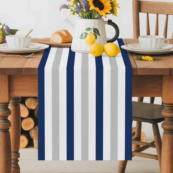 Navy Blue Stripes Gray Line Table Runner 36 Inches Long, Geometric Minimalist Style Table Runners Tabletop Scarf Kitchen Dining Tables Decoration for Home Party Indoor Outdoor