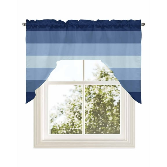 Navy Blue Stripes, Kitchen Curtains Swag Valance for Windows/Bathroom/Cafe, Gradient Modern Minimalist Geometric Rod Pocket Drape Panel Swag Curtains Valance for Bedroom/Living Room 56"x36"