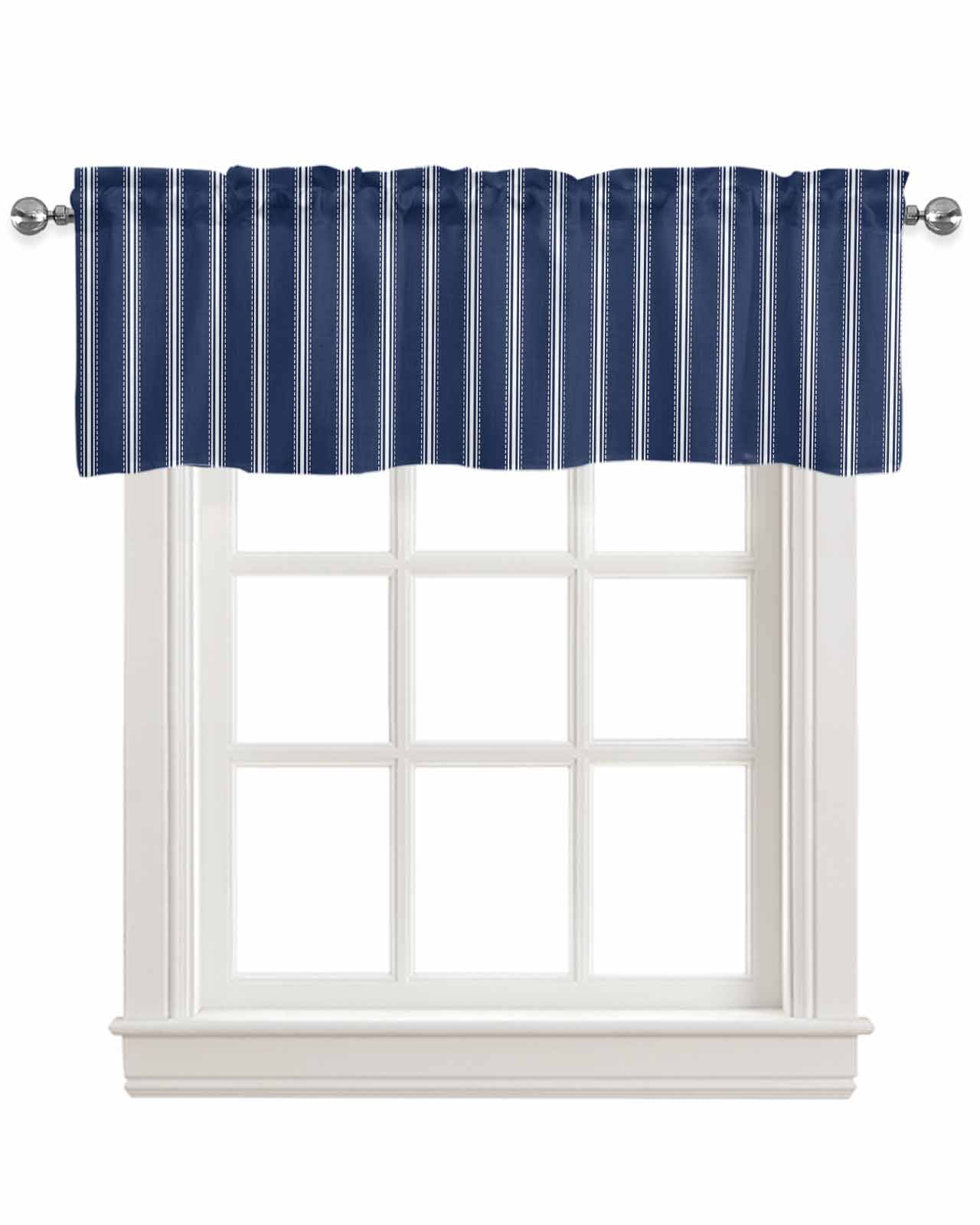 Navy Blue Stripes Linen Curtain Valance for Bedroom/Bathroom/Kitchen ...