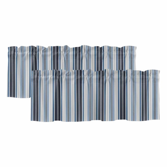 Navy Blue Stripes Lines Window Valance, Classic Striped 2 Pack Decorative Curtain for Small Windows, Light Filtering Valance with 3” Rod Pocket, 42"W x 12"L