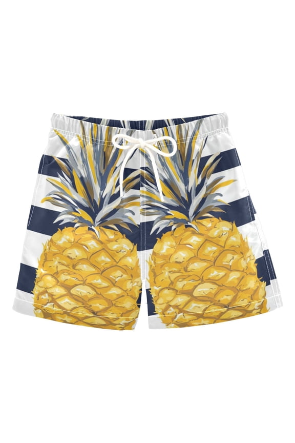 Navy Blue Stripes Pineapples Cute Boys' Swim Trunks Board Shorts Beach Pants Bathing Bottoms 2T
