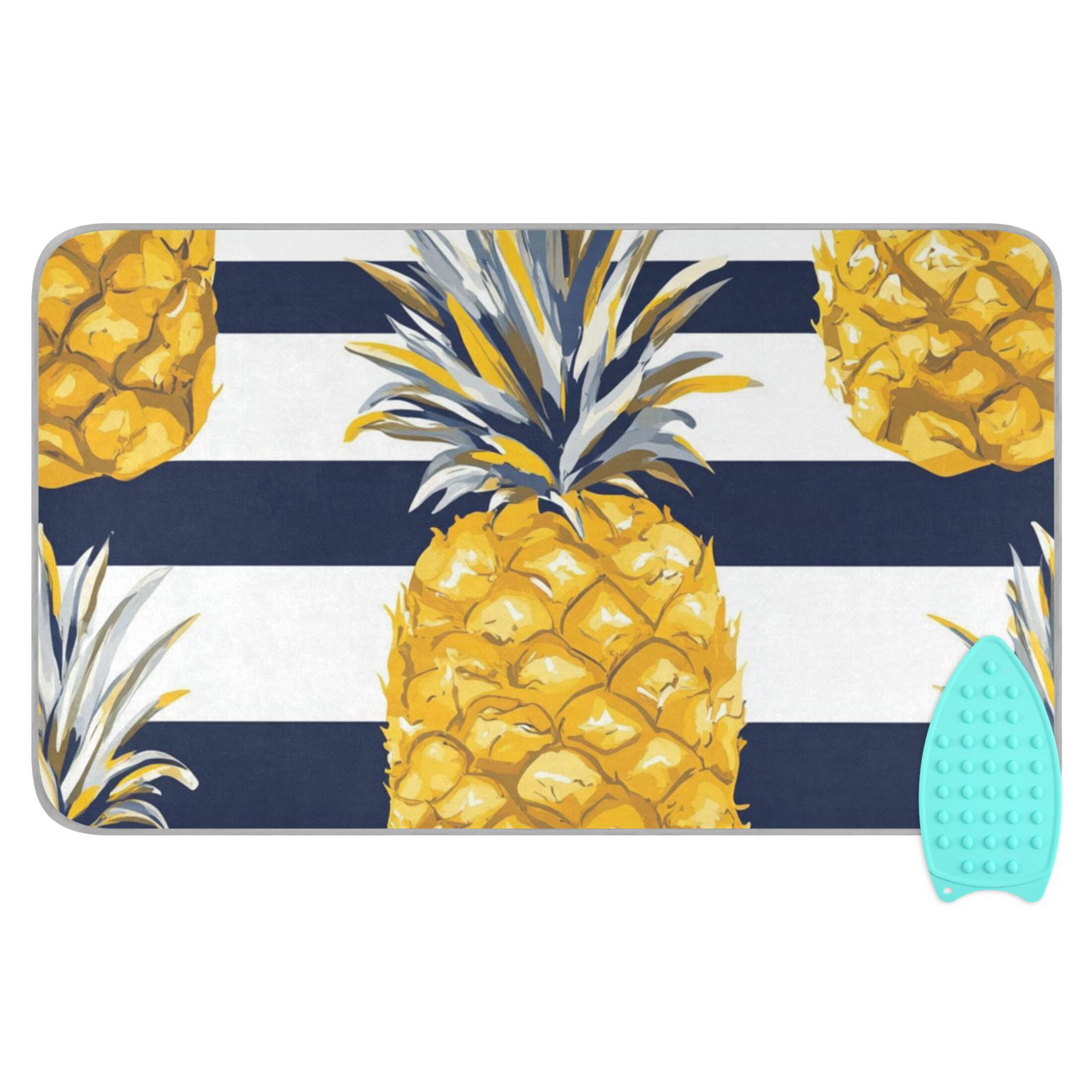 Navy Blue Stripes Pineapples Cute Ironing Mat Blanket Portable Travel Ironing Pad Heat Resistant Pad 47.2" x 27.6”