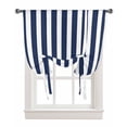 thumbnail image 1 of Navy Blue Stripes Tie Up Curtains for Kitchen Bathroom Bedroom Windows 54 Inch Length, Farmhouse White Simple Vertical Striped Balloon Drape Curtains Shade Rod Pocket Drapery Curtain Panel, 42"x63", 1 of 7