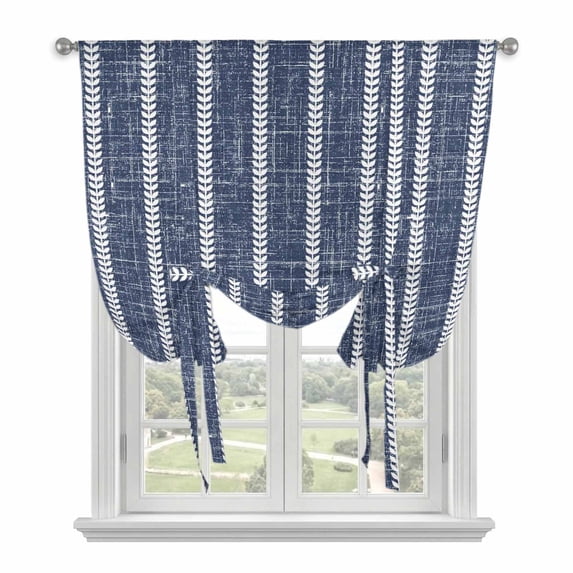 Navy Blue Stripes Tie Up Curtains for Windows, Adjustable Balloon Window Shades, Vintage Rustic Simple Lines Pattern Kitchen Window Treatments Adjustable Roll Up Curtain for Basement/Nursery 52"x45"