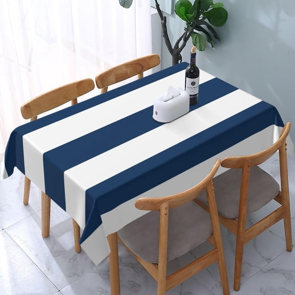 Navy Blue Stripes, White Stripes, Rectangle Table Cloth Soft Washable Oblong Tablecloth Covers for Kitchen & Table Linens 60" x 84"