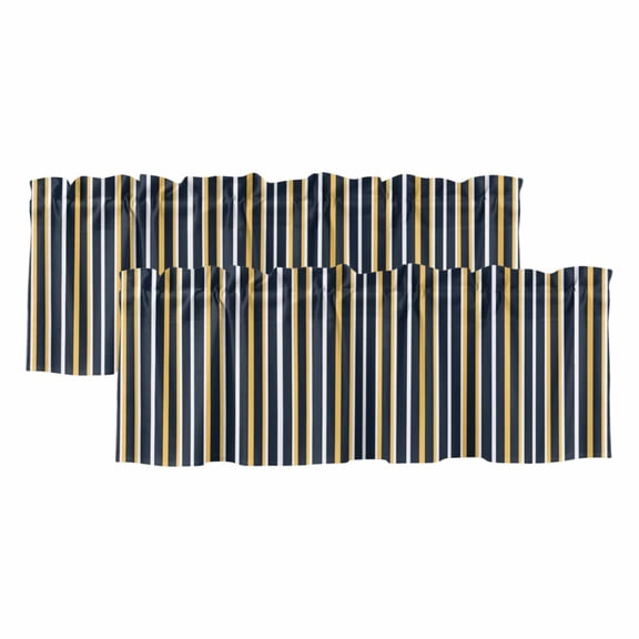 Navy Blue Stripes Window Valance, Yellow Striped Lines 2 Pack Decorative Curtain for Small Windows, Light Filtering Valance with 3” Rod Pocket, 42"W x 12"L
