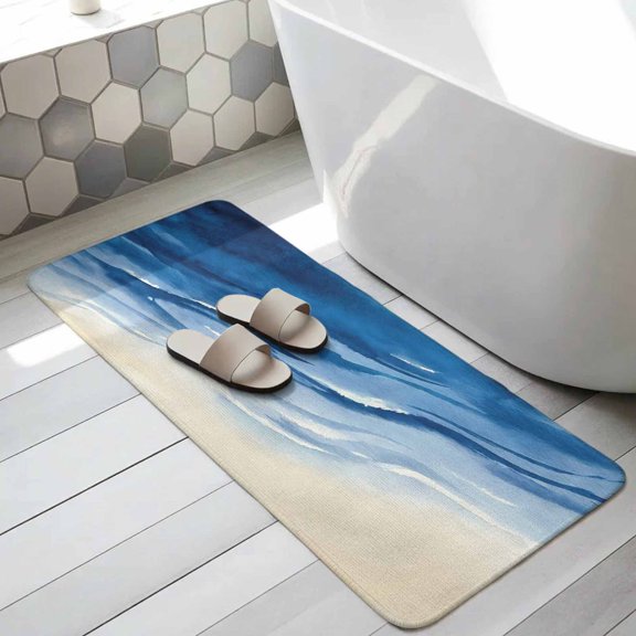 Navy Blue Summer Beach Bathroom Runner Rugs Non Slip Washable Absorbent Narrow Long Bath Mat Coastal Ocean Nautical Seaside Runner Rugs for Kitchen Hallway Bedroom Laundry Study Room 31.5"x63"