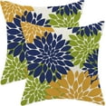 thumbnail image 1 of Navy Blue Summer Outdoor Pillow Covers 18x18 Inch Set of 2 Mustard Yellow Green Dahlia Floral Decor Throw Pillows Modern Geometry Flower Decorative Cushion Cases for Sofa Couch Bed Decorations, 1 of 6