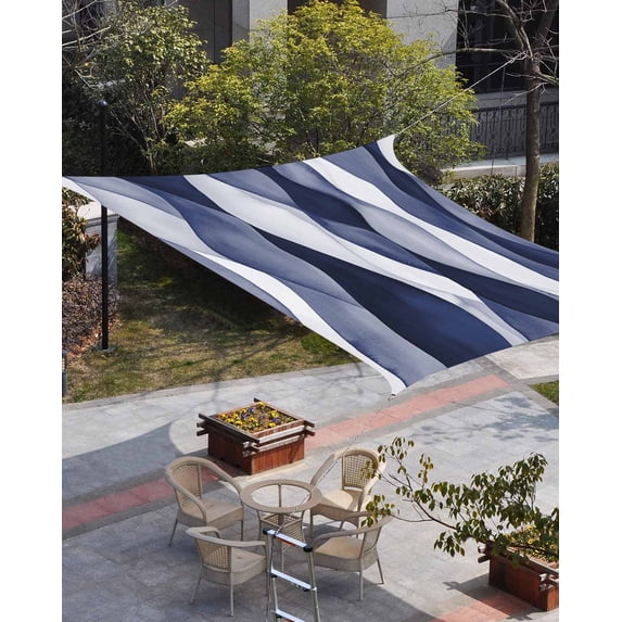 Navy Blue Sun Shade Sail 12'x16' Rectangle Outdoor Shade Canopy, Modern Moire Abstract Ripple Geometric Porch Shades Outdoor Sun Blocking Screen, Sunshade Cloth Covers for Patio/Deck/Garden