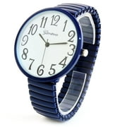 Navy Blue Super Large Face Easy to Read Stretch Band Extension Watch