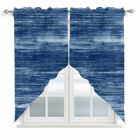 Navy Blue Swag Valances for Windows 2 Pack Modern Abstract Gradient Blue Lines Texture Swag Kitchen Curtains 36 Inches Long Rod Pocket Short Window Treatment for Kitchen Bathroom 36"x36"