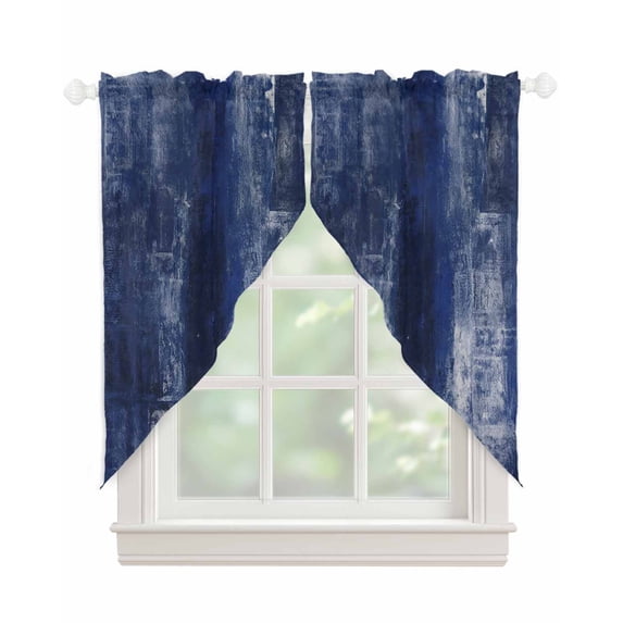 Navy Blue Swag Valances for Windows, Retro Oil Painting Modern Abstract Art Aesthetics Rod Pocket Sheer Valances for Windows, Swag Toppers Light Filtering for Kitchen Living Room 2 Panels 36''x63''