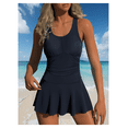 thumbnail image 1 of Navy Blue Swimsuit for Women Tummy Control - Ruched One Piece Swimwear Skirted Bathing Suit for Beach, Pool, Spa, Vacation, UPF 50+, 1 of 4