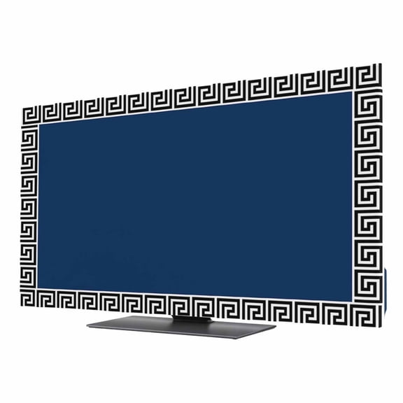 Navy Blue TV Dust Cover 24 Inch, Greek Chinese Style Border Geometric Computer Monitor Cover Dustproof Stretchable Indoor TV Screen Protector for LED LCD Universal Monitors