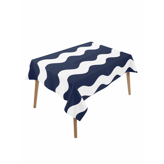 Navy Blue Table Cloth 52x70 Inch Rectangle, Wavy Stripes Waterproof Tablecloth Washable Table Cover for Party Picnic Dinner Decor