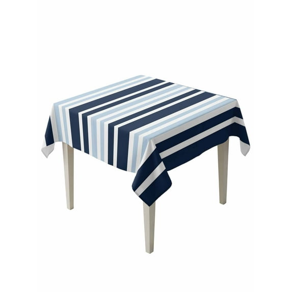 Navy Blue Table Cloth, Modern White Geometric Vertical Stripes Waterproof Tablecloth for Square Tables, Reusable Washable Fabric Table Cover for Restaurant Kitchen Dining Tables 54"x54"