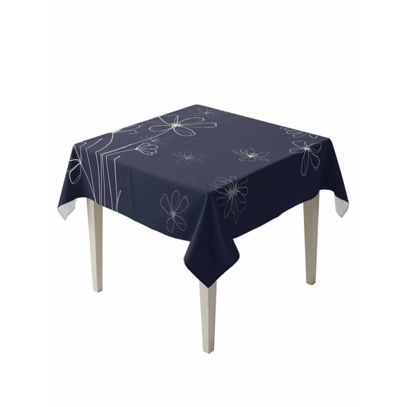 Navy Blue Table Cloth, Waterproof Tablecloth for Square Tables, Spring Flora Reusable Washable Fabric Table Cover for Restaurant Kitchen Dining Tables 60"x60" Modern Abstract Art Pastoral