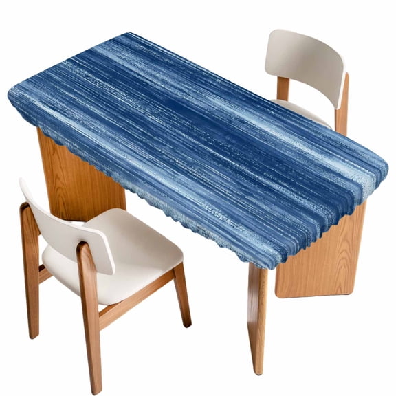 Navy Blue Table Cloths for 4 Foot Rectangle Tables, Vintage Modern Abstract Art Ombre Patio Waterproof Elastic Fitted Tablecloths, Washable Rectangular Table Cover for Camping