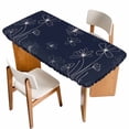 thumbnail image 1 of Navy Blue Table Cloths for 5 Foot Rectangle Tables, Spring Flora Patio Waterproof Elastic Fitted Tablecloths, Washable Rectangular Table Cover for Camping, 1 of 8